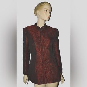 TUZZI SZ 38 SMALL M BURGUNDY WINE JACQUARD FLORAL FULL ZIP JACKET BLAZER TOP